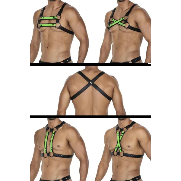 Schwarz/neongrüner Brust-Harness 06 von Cut4Men | Fesselliebe.de