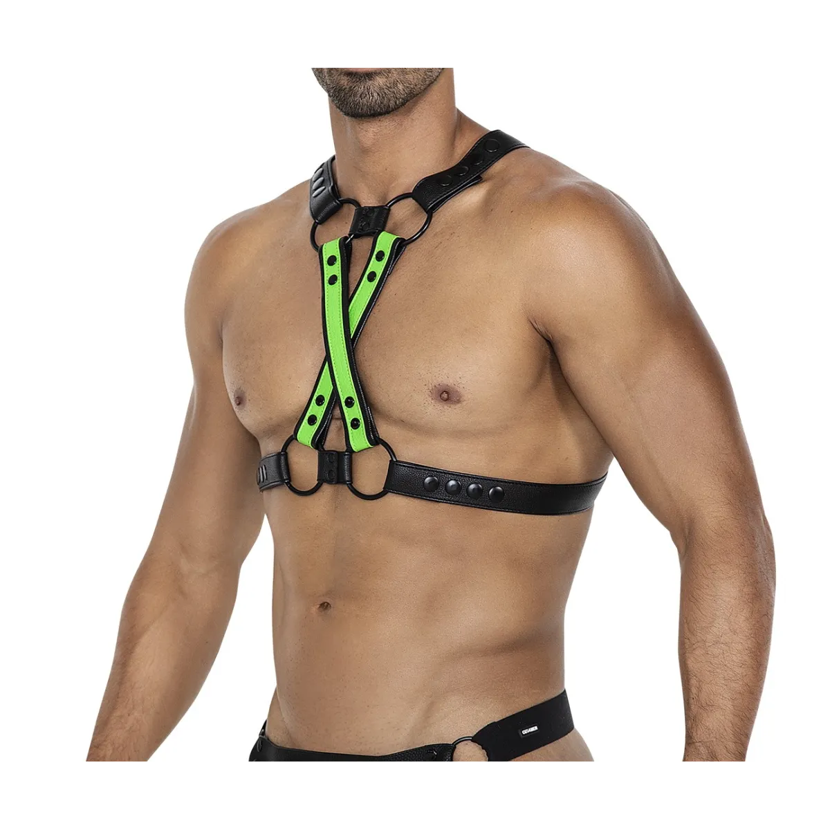 Schwarz/neongrüner Brust-Harness 06 von Cut4Men | Fesselliebe.de