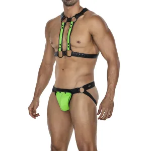 Schwarz/neongrüner Brust-Harness 06 von Cut4Men