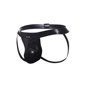 Schwarzer Wetlook Jockstrap BL4CK05 von Cut4Men