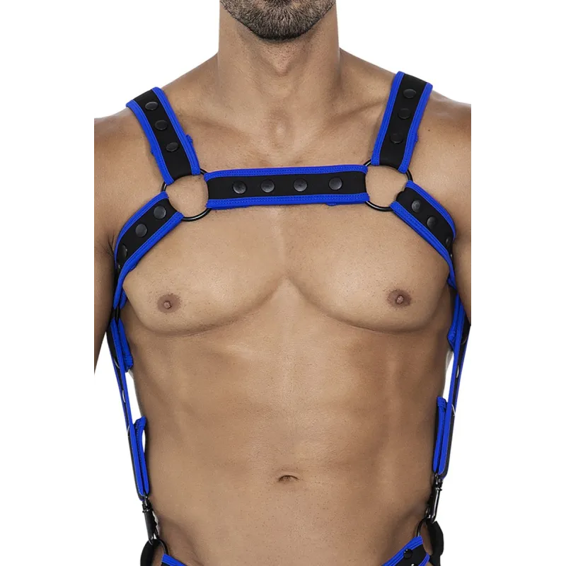 Schwarz/neoblauer Brust-Harness 05 von Cut4Men | Fesselliebe.de