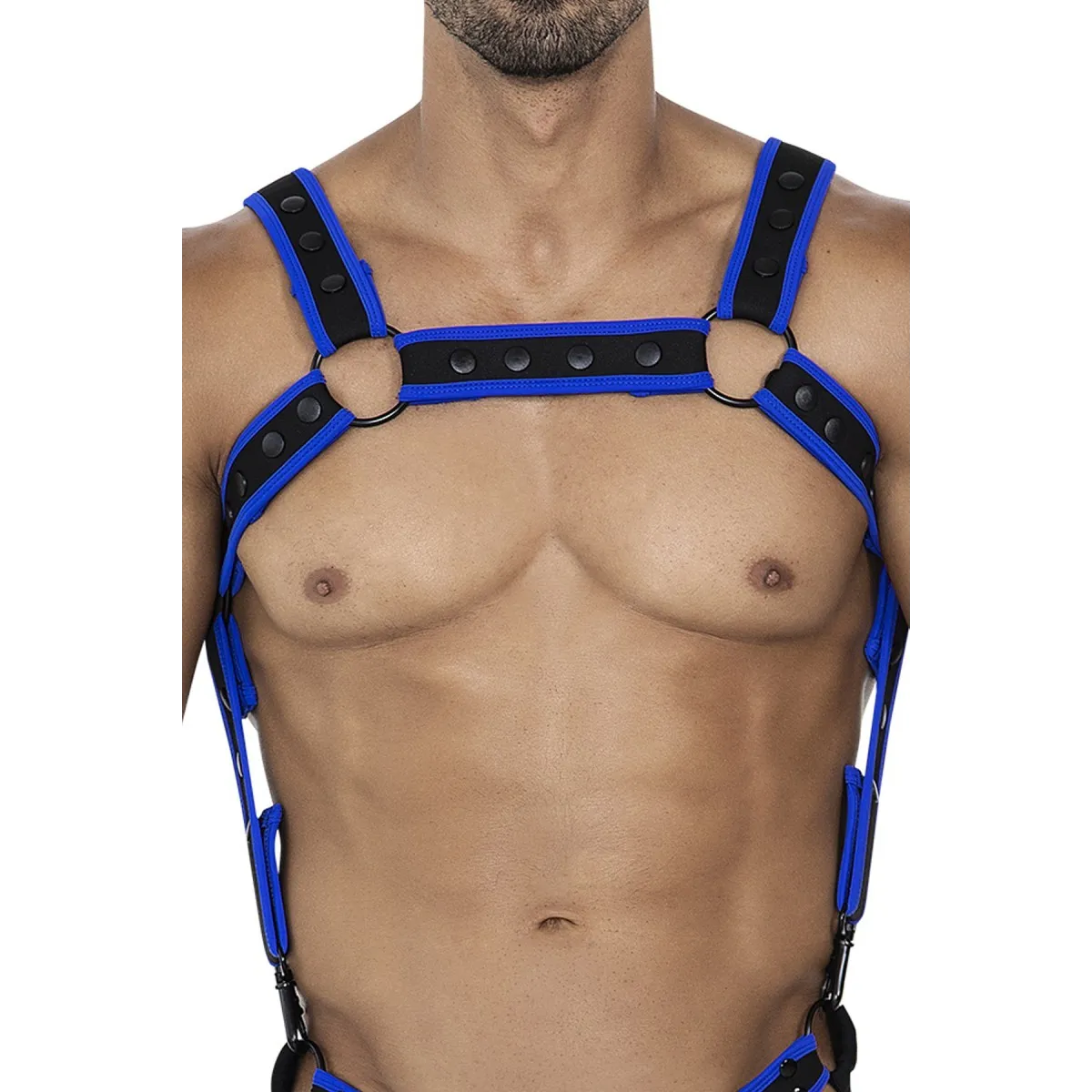 Schwarz/neoblauer Brust-Harness 05 von Cut4Men | Fesselliebe.de