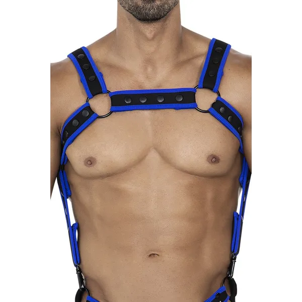 Schwarz/neoblauer Brust-Harness 05 von Cut4Men | Fesselliebe.de