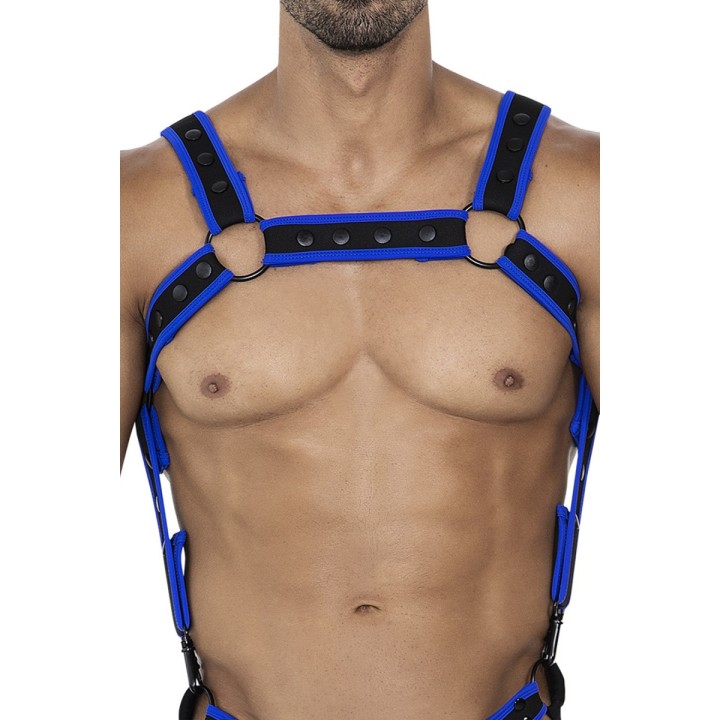 Schwarz/neoblauer Brust-Harness 05 von Cut4Men | Fesselliebe.de