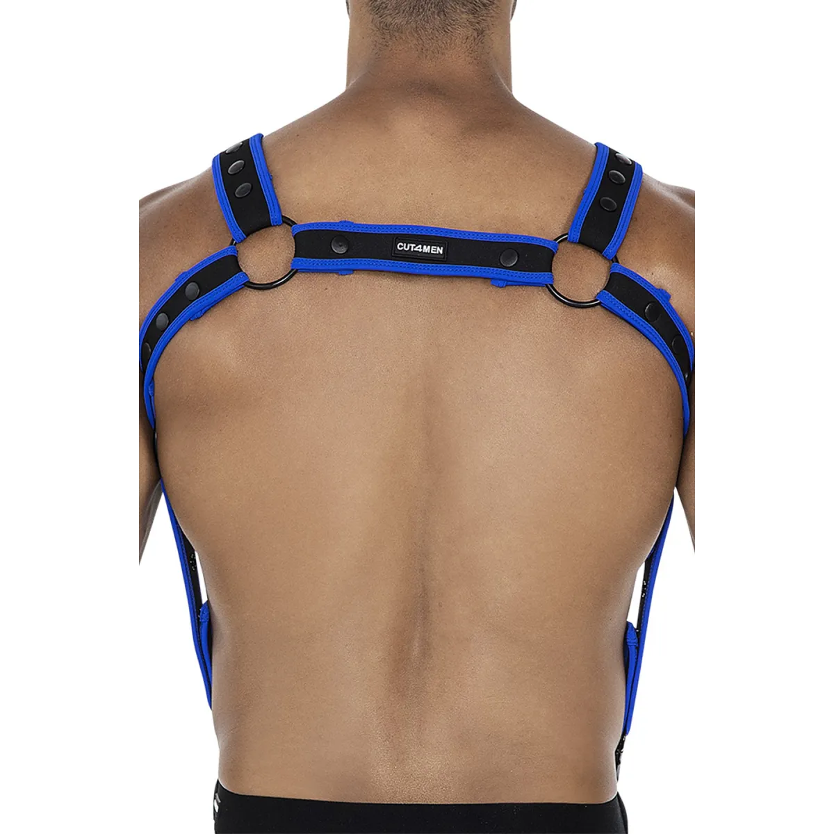 Schwarz/neoblauer Brust-Harness 05 von Cut4Men | Fesselliebe.de