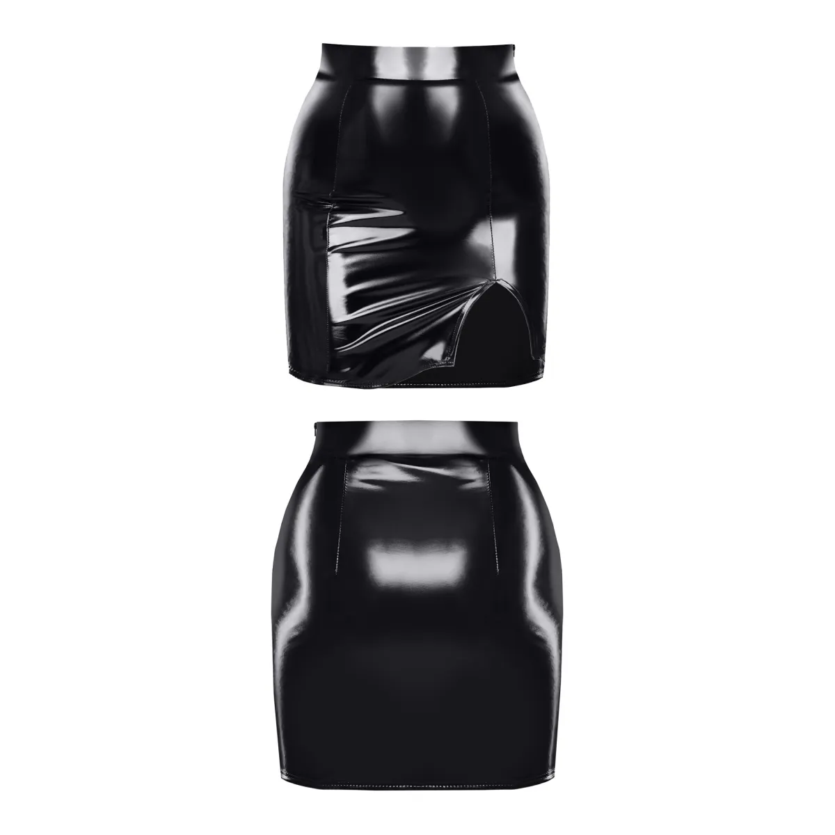 Schwarzer halblanger Lack-Rock TDEulalia001 von Demoniq Total Domination Collection | Fesselliebe.de