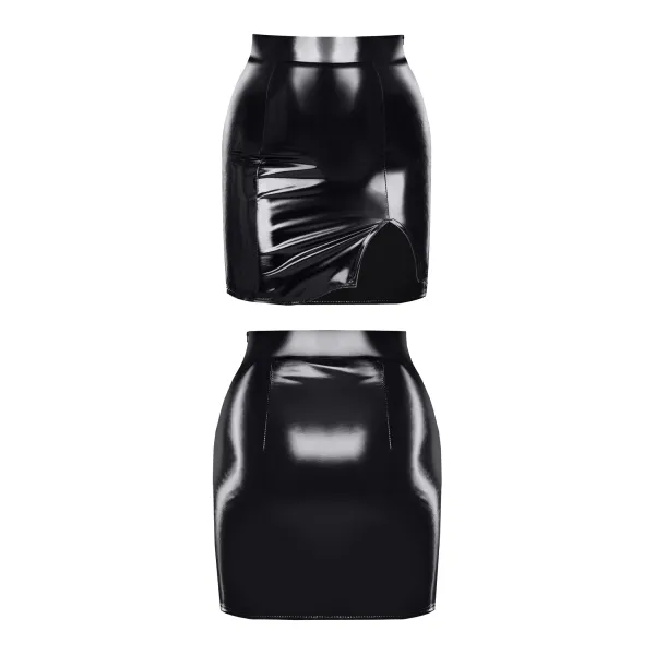 Schwarzer halblanger Lack-Rock TDEulalia001 von Demoniq Total Domination Collection | Fesselliebe.de