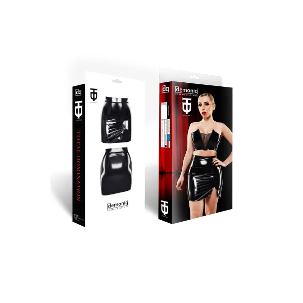 Schwarzer halblanger Lack-Rock TDEulalia001 von Demoniq Total Domination Collection | Fesselliebe.de