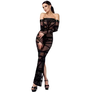 F358 langes Off-shoulder Kleid Bondesque von Noir Handmade