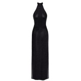 F372 langes Kleid Onyx Twin-slit von Noir Handmade | Fesselliebe.de