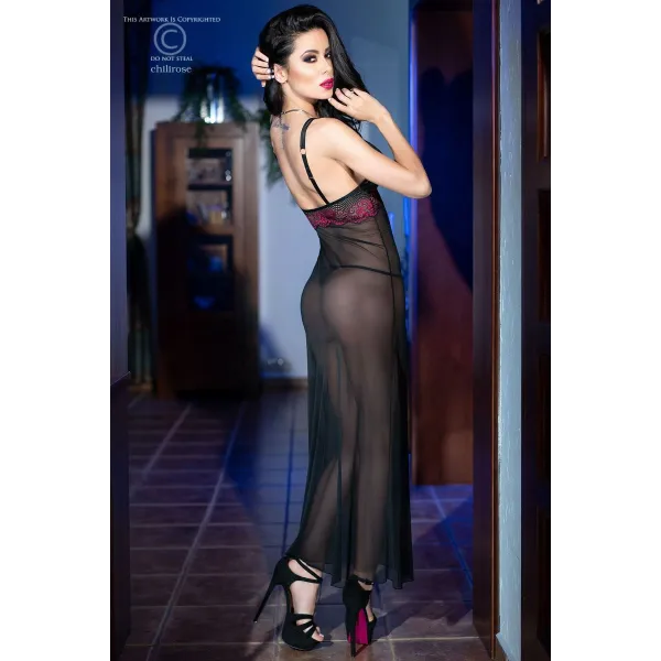 Langes Kleid Cr4215 Schwarz/Pink von Chilirose | Fesselliebe.de