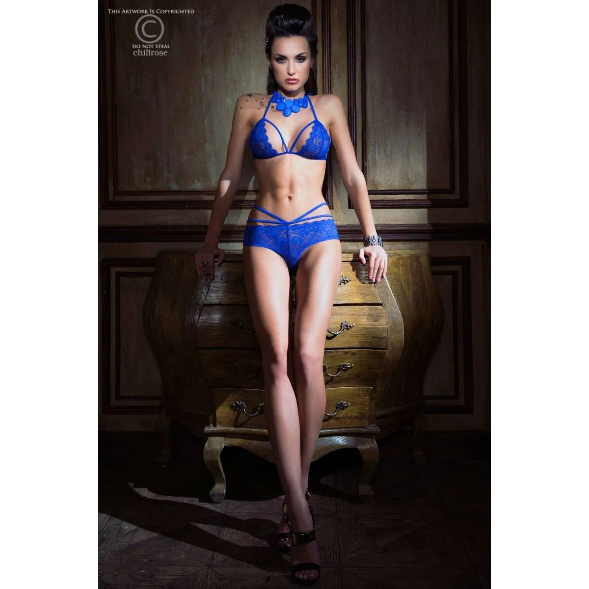 Spitzen-Set Cr3786 Blau von Chilirose | Fesselliebe.de