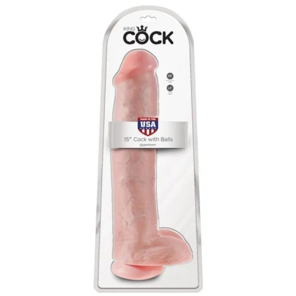 Realistischer Dildo mit Hoden und Saugkörper 38 cm Fleisch von King Cock
