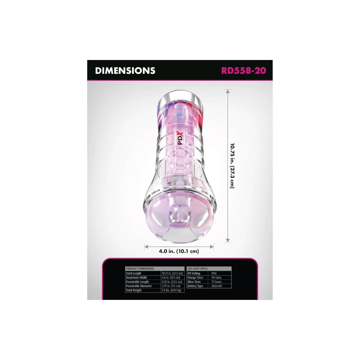 Viewtube Xxl Led Transparent Stroker 27,3 cm von Pdx Elite