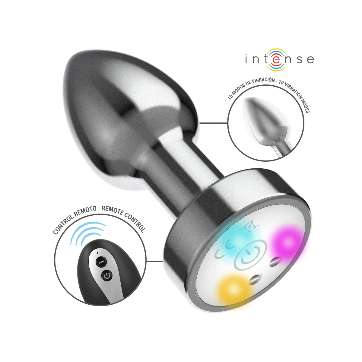 Vibrierender Analplug aus Metall mit Led-Leuchten und mit Fernbedienung - Grösse M von Intense Anal Toys | Fesselliebe.de