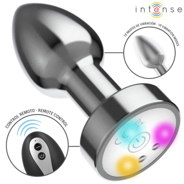 Vibrierender Analplug aus Metall mit Led-Leuchten und mit Fernbedienung - Grösse M von Intense Anal Toys | Fesselliebe.de