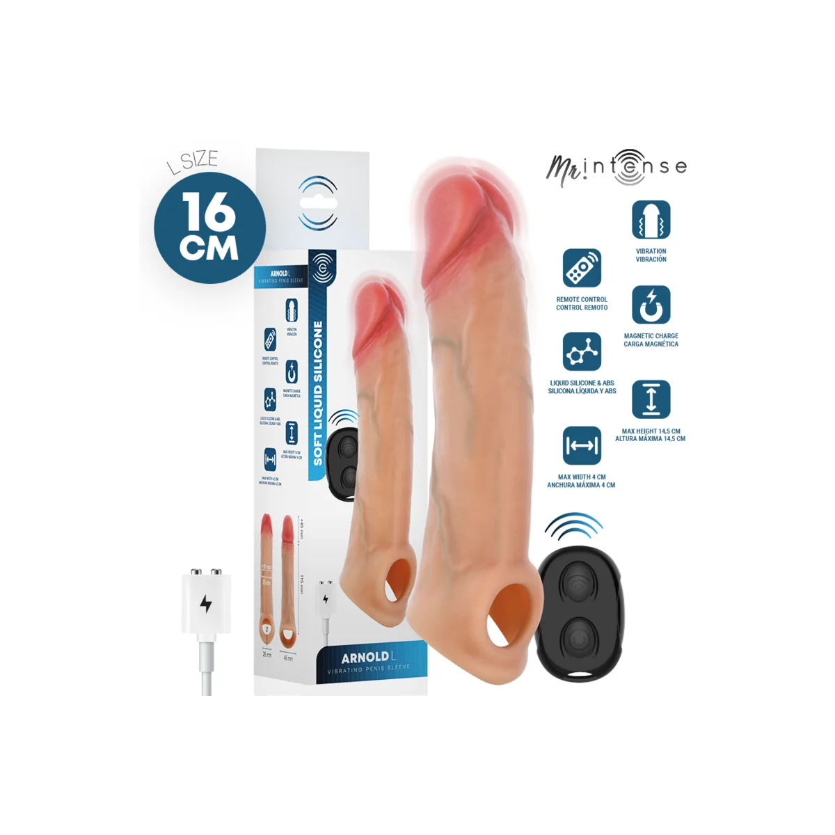 Mr Arnold L Vibrator Silikon-Penishülle mit Fernbedienung 16 cm -Ø- 4,5 cm von Mr. Intense Penis Accessories