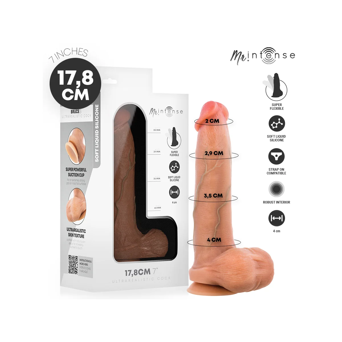 Bruce S Silikon-Dildo mit Hoden, 17,8 cm, Ø 4 cm von Mr. Intense Dildos