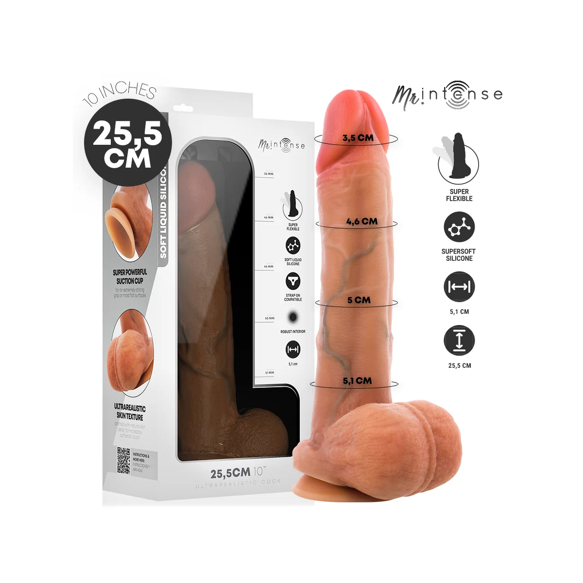 Mr Gary Xl Ultra-Realistischer Silikon-Penis mit Hoden 25,5 cm -Ø- 5,1 cm von Mr. Intense Dildos