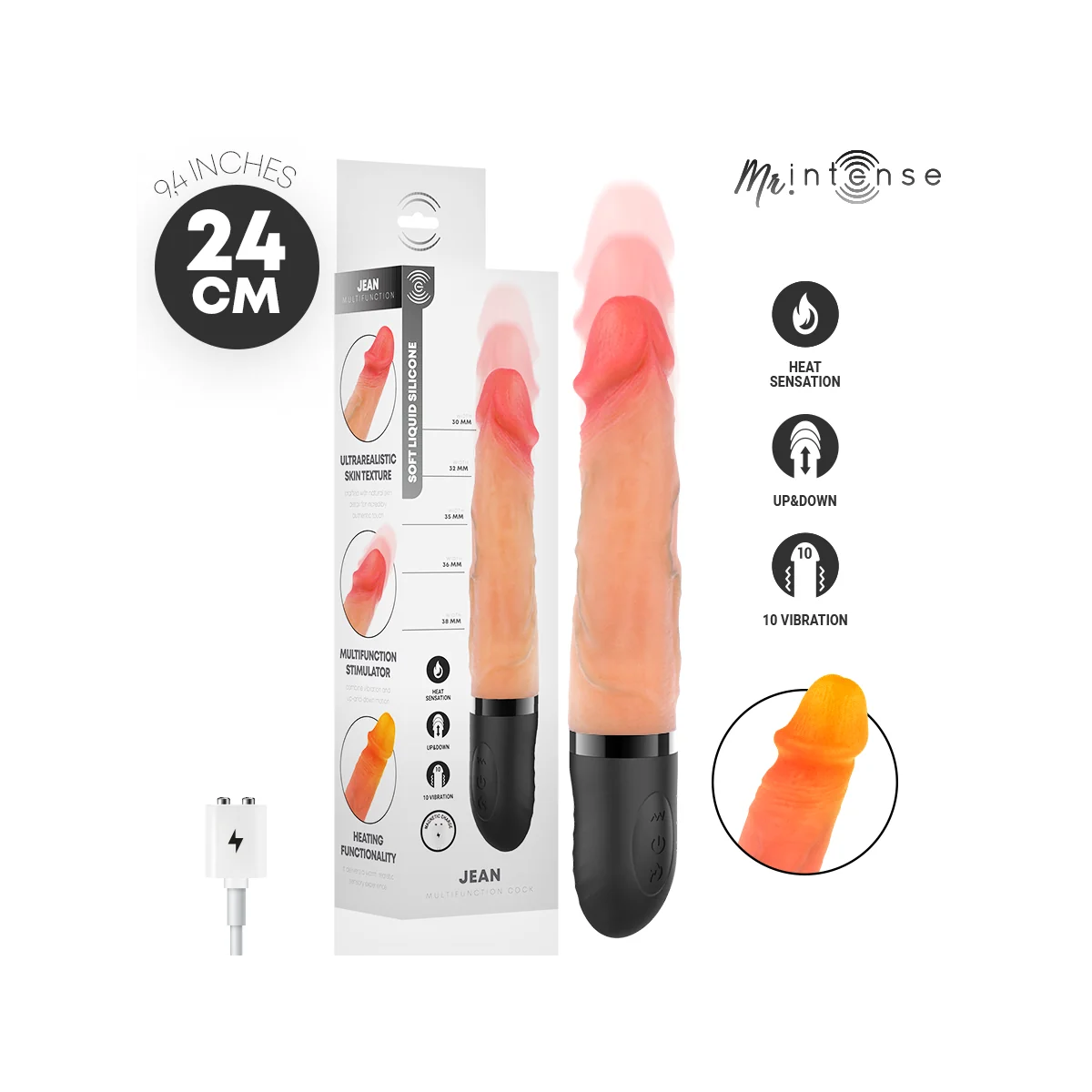 Mr Jean Up&Down Vibrator Silikon mit Wärmeeffekt 24 cm -Ø- 3,8 cm von Mr. Intense High Tech