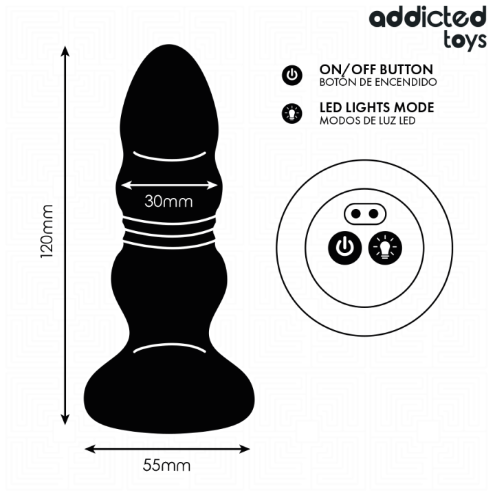 Rotierender Vibrierender Analplug mit Led-Licht und mit Fernbedienung von Addicted Toys | Fesselliebe.de