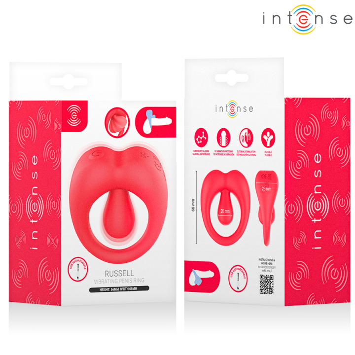 Russell Anillo Vibrador Con Estimulación De Clítoris Rojo von Intense For Him