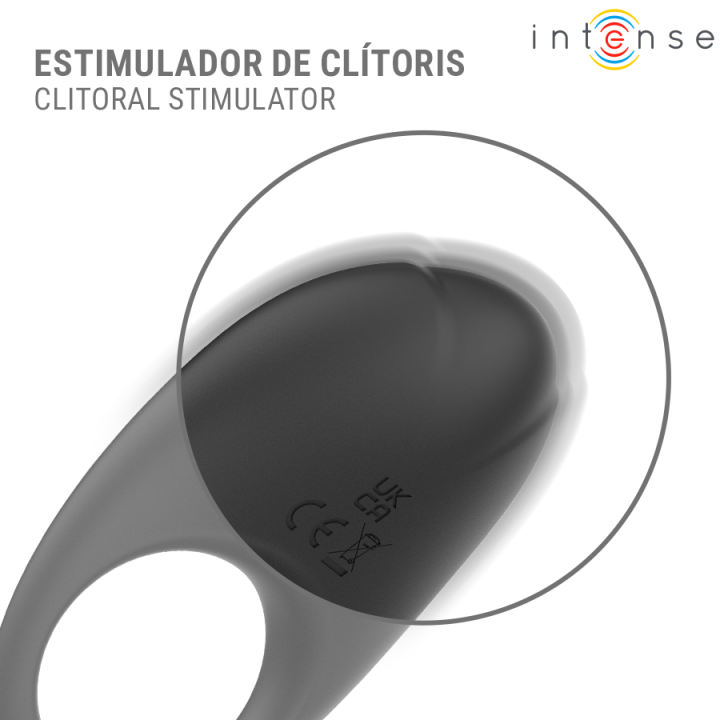 Merlotte Anillo Vibrador Con Estimulación De Clítoris Negro von Intense For Him