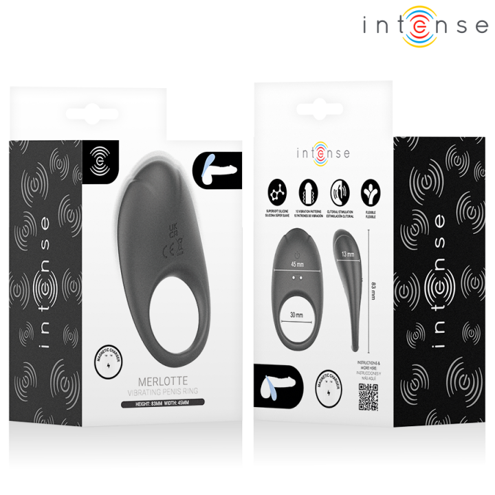 Merlotte Anillo Vibrador Con Estimulación De Clítoris Negro von Intense For Him