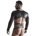 ♥ Herren Langarm-Shirt mit Harness TSH019 schwarz von Regnes Fetish Planet ♥