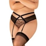 Allunes Offener Schritt Strumpfgürtel Schwarz-Leo Size Plus von Obsessive Size Plus | Fesselliebe.de