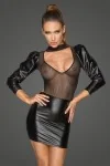 Powerwetlook- und Tüllkleid mit Bauschigen Retro-Glamour-Ärmeln F201 von Noir Handmade Rebillious Collection kaufen - Fessellieb