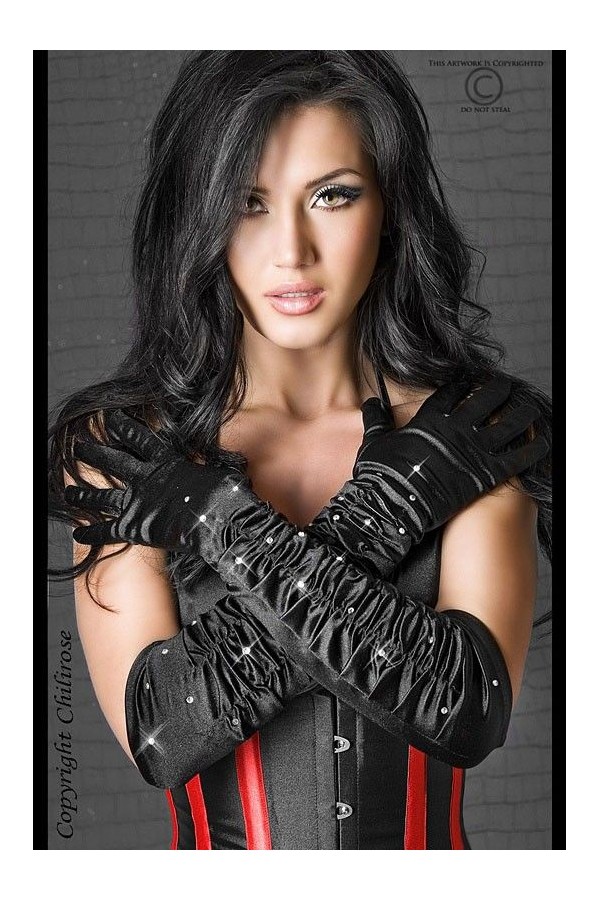 ♥ Schwarze Strass-Handschuhe Cr3221 von Chilirose ♥ kaufen | Fesselliebe
